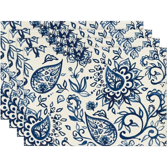 Hydrangea Flowers Branches Chinoiserie Spring Placemats Set of 4, 12x18 Inch Table Mats for Party Kitchen Dining Decoration
