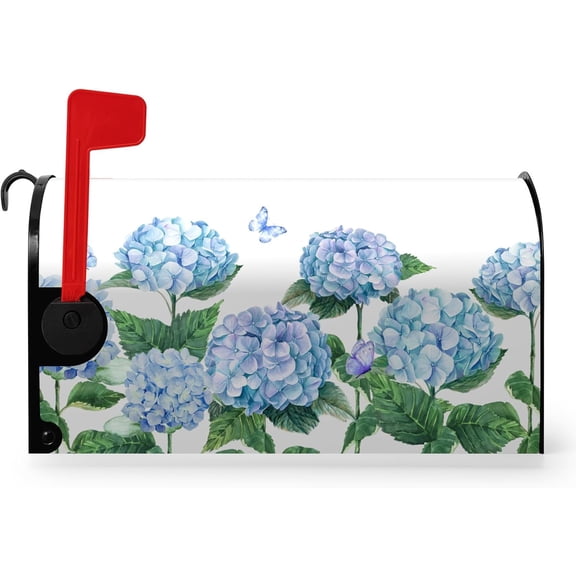 Hydrangea Flowers Magnetic Mailbox Cover Spring Summer Blue Floral Mailbox Covers Standard Size 18 x 21 Inch Outdoor Letter Post Box Wraps for Garden Yard Home Decor