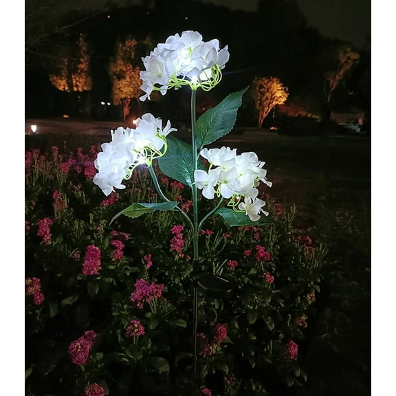 Hydrangea Flowers Solar Powered Garden Lights Color Changing LED Lily Style Stake Lights IP65 Waterproof OutdoorYard Flower Bed Decoration for Landscape Patio Walkway
