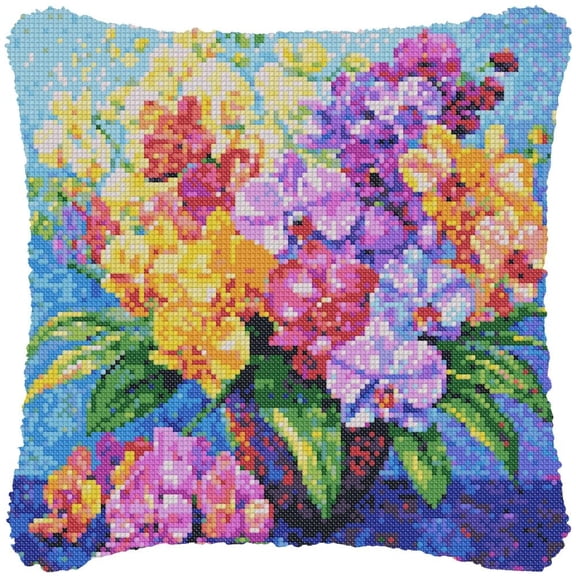 Hydrangea Flowers Vase Cross-Stitch Pillow DIY Kit Fully Openable Zipper Design Pillowcase 11CT Counted Needlepoint Handmade Cushion Pre-Printed Pattern Eco-friendly Cotton and Linen 45x45cm