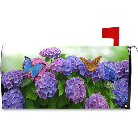 Hydrangea Flowers with Butterflies Magnetic Mailbox Cover Spring MailWraps Garden Yard Home Decor for Outside Oversized-25.4" x20.8"\u2026