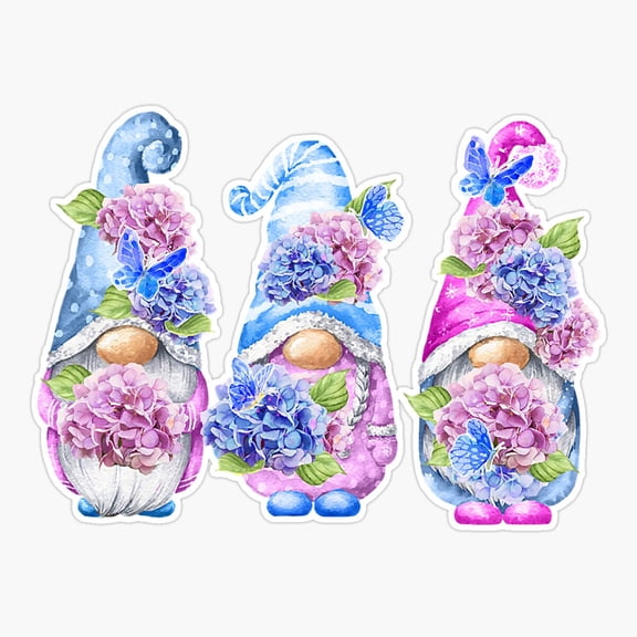Hydrangea Gnomes Flowers Art Vinyl Decal Sticker