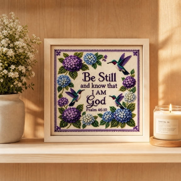 Hydrangea Hummingbird Embroidery Kit, Hummingbird Garden Cross Stitch Kit,Cute Animal Series,Beginner DIY Embroidery Kit for Craft Lover Hand Stitch, 8.07x8.07in