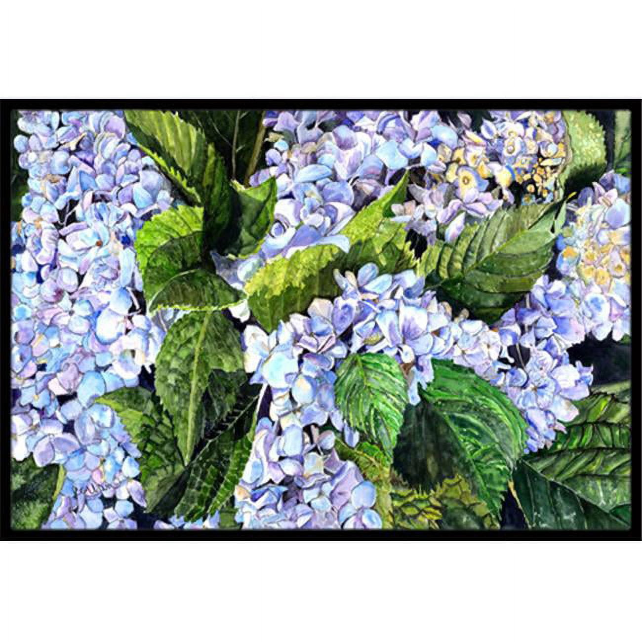 Hydrangea Blue and Green Rubber Outdoor Doormat, 24 x 36 inches