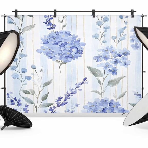 Hydrangea Leaves Backdrop for Photoshoot, Photography Photo Studio Background Wall Backdrop, Blue Striped Botanical Floral Back Drop Banner Panel for Portraits Wedding Live Streaming Decor 7x5Ft
