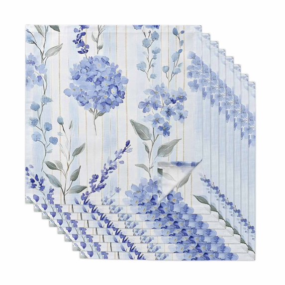Hydrangea Leaves Cloth Napkins, Blue Striped Botanical Floral Washable and Reusable Dinner Napkins Set of 8, Table Napkin for Kitchen Party Birthday Wedding Hotel Housewarming 20"x20"