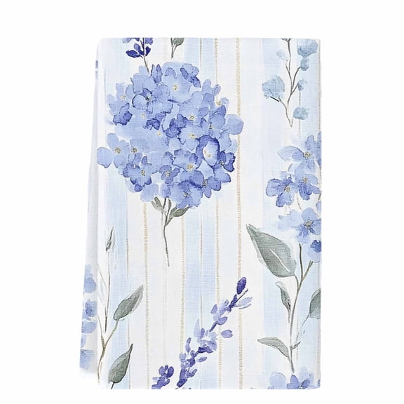 Hydrangea Leaves Microfiber Kitchen Towel, Blue Striped Botanical Floral Soft Absorbent Dish Towels, Quick Drying Washable Dishcloths for Kitchen Cleaning, Drying Dishes, 18x28 Inches
