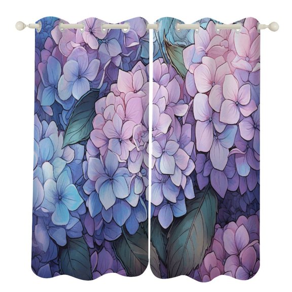 Hydrangea Macrophylla (9) Blackout Window Curtains for Bedroom Living Room Kicthen High Shading 2 Panels