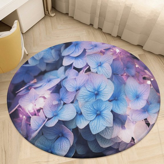 Hydrangea Macrophylla Round Area Rugs for Bedroom Living Room, 4FT Soft Indoor Circle Carpets, Carpet Home Decor Floor Mat