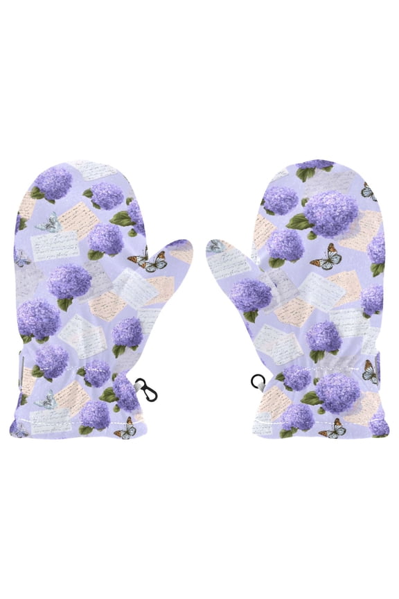 Hydrangea Paper Butterflies Cold Weather Mittens Cozy Gloves with Adjustable Fit Perfect for Outdoor Fun