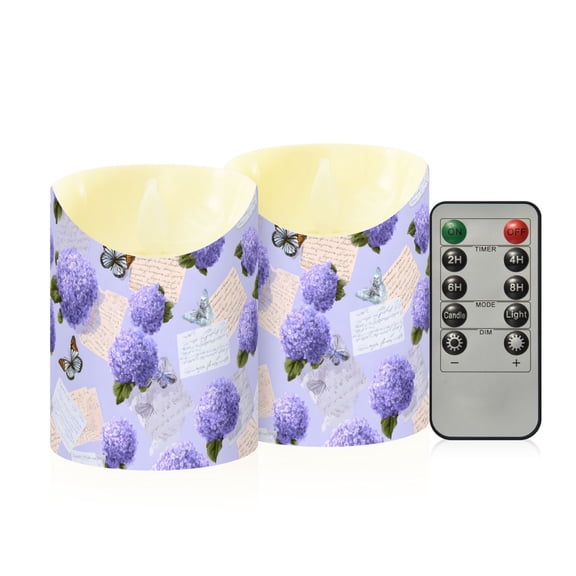 Hydrangea Paper Butterflies Flameless Candles 2 PCS with Remote Realistic Moving Flame LED Tapered Pillar Set for Home Decor