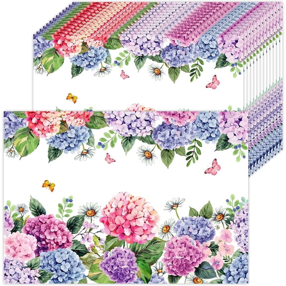 Hydrangea Paper Placemats Disposable Watercolor Hydrangea Floral Placemats Spring Summer Table Mats for Wedding Banquet Birthday Spring Party Supplies