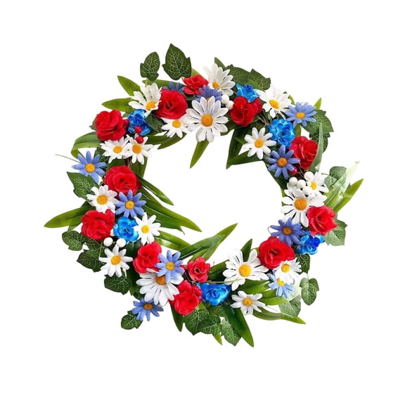 Hydrangea Patriotic Wreath Decorations for Front Door, Forth of July Rustic Farmhouse Wreath, Patriotic Ruffled Ribbon Wreath for Indoor and Outdoor