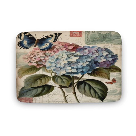 Hydrangea Print Bath Rug, Coral Velvet, 20"x32",Comfortable, Soft, Machine Washable Bath Rug Mat for Shower Bathroom Floor Rugs