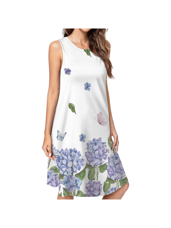 Hydrangea Purple Floral Dress Loose Women'S Dress Beach Dresses With Pockets Dresses For Womens