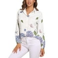 thumbnail image 1 of Hydrangea Purple Floral Long Sleeve Blouse Woman Streetwear Casual Shirts Summer Oversize Woman Streetwear Clothing Birthday Present, 1 of 7