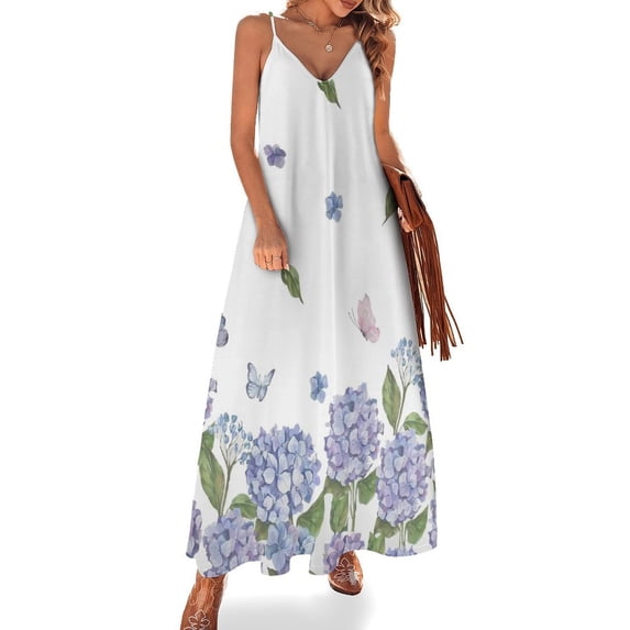 Hydrangea Purple Floral Sleeveless Dress Women's Evening Dress Womans Clothing