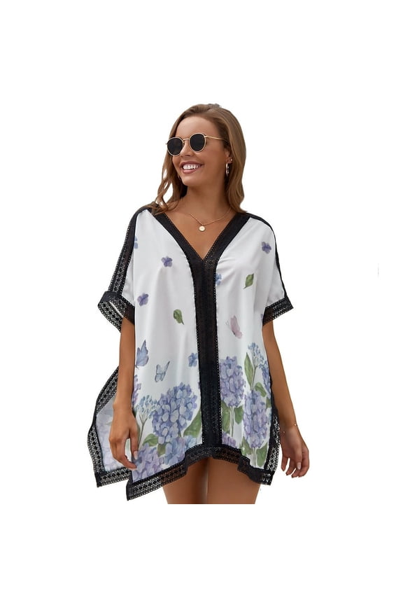 Hydrangea Purple Floral Women's Swimsuit Coverup Summer Beach Cover Up Bathing Suit Dress