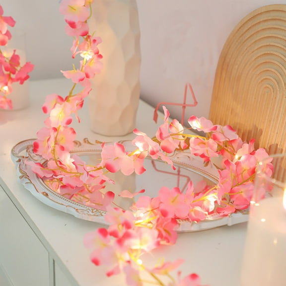 Hydrangea Rattan LED String Lights, 6.5ft Battery Powered Floral Copper Wire with 8 Modes for Home Wedding Decor,Pink