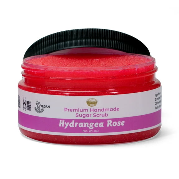 Hydrangea Rose Sugar Body Scrub - 8oz Premium Handmade Sugar Scrub, Great as a Face Scrub & Exfoliating Body Scrub for Acne Scars, Stretch Marks, Foot Scrub, Great Gifts For Women - Falls River Soap C