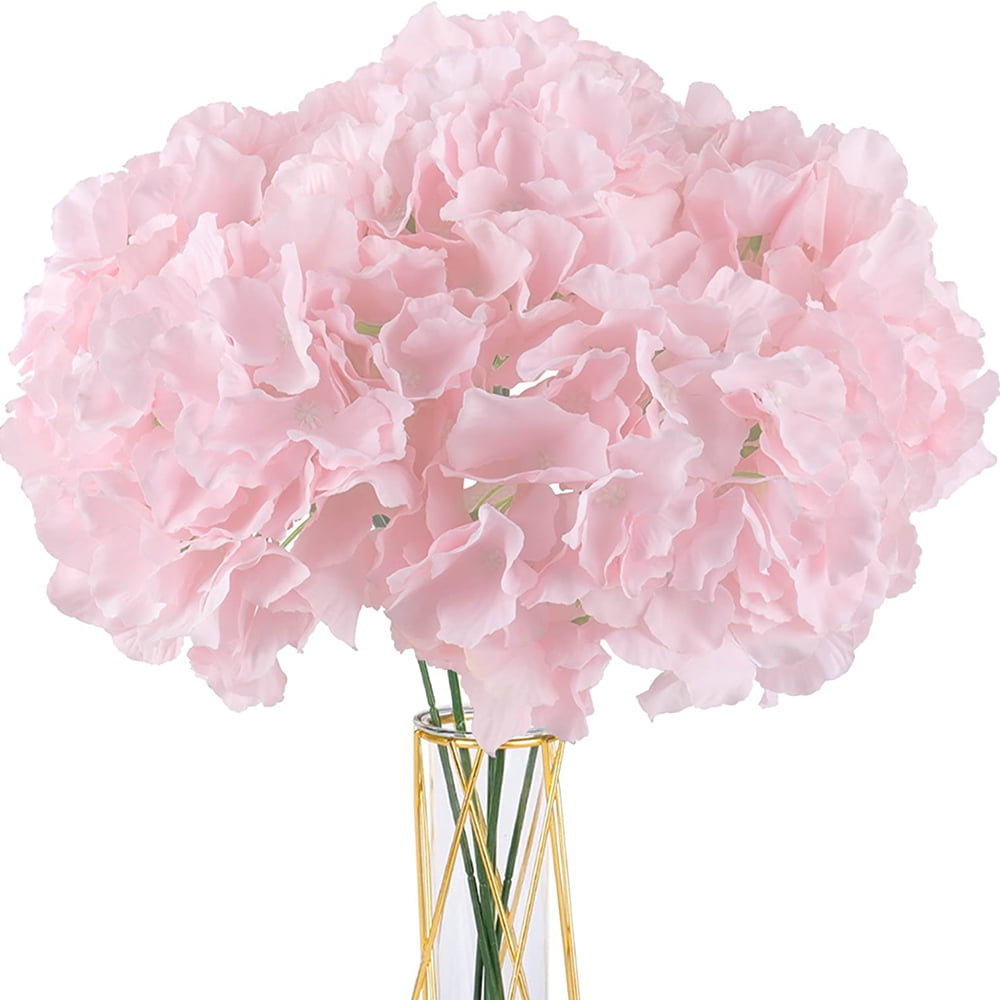 Blush Pink Silk Hydrangea Flowers with Stems, Set of 10