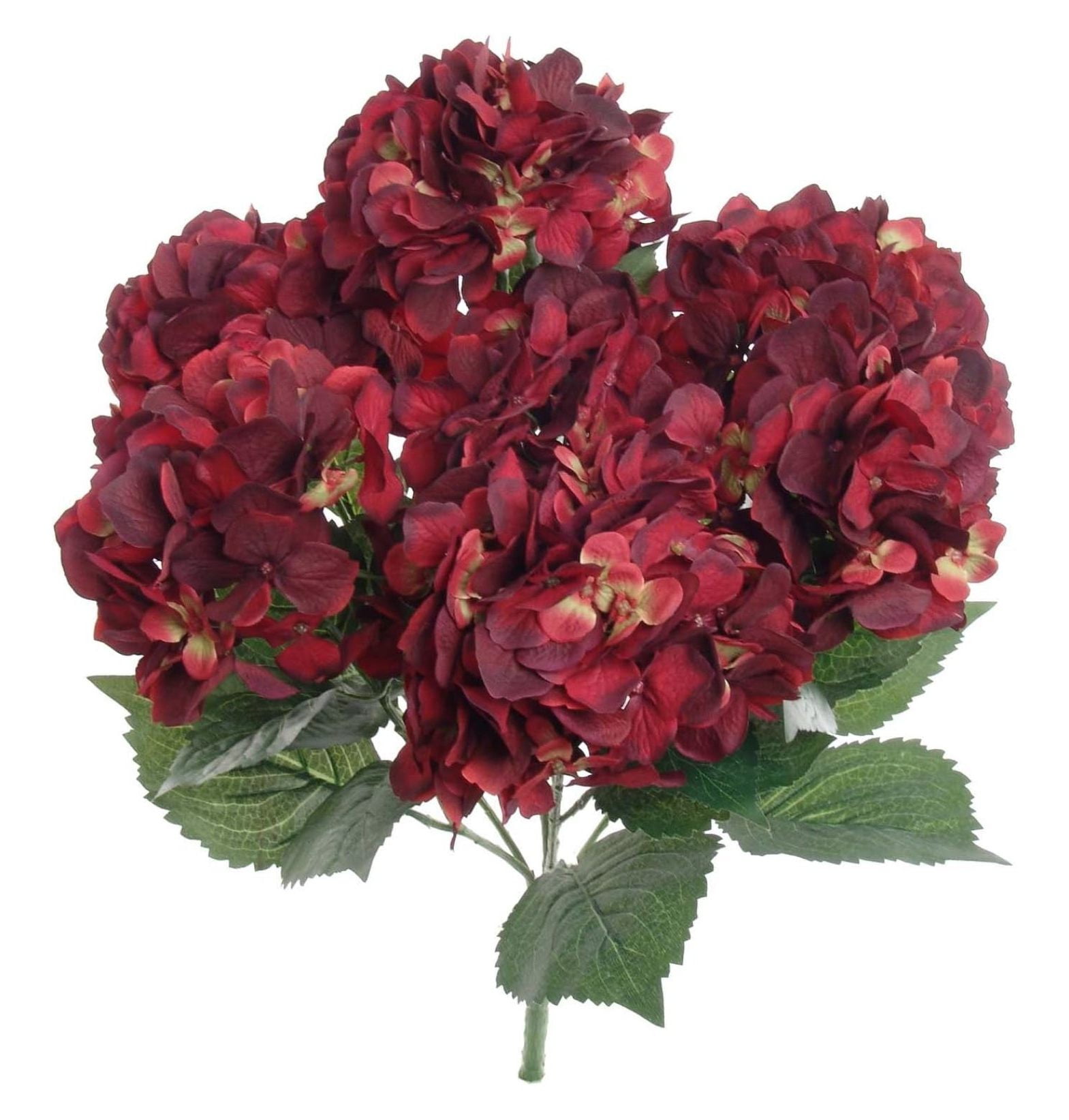 Hydrangea Silk Flowers Plant, Burgundy, Indoor Home Decoration, Outdoor