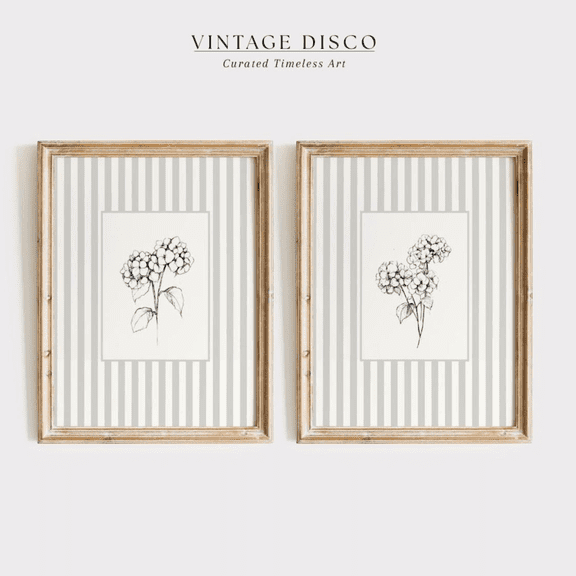 Hydrangea Sketch French Country Cottagecore Poster Set 2 Prints Set 2 , Stretched Canvas