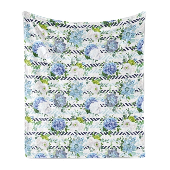 Hydrangea Soft Flannel Fleece Throw Blanket, Fresh Floral Pattern on Modern Lines Spring Illustration, Cozy Plush for Indoor and Outdoor Use, 70" x 90", Multicolor, by Ambesonne