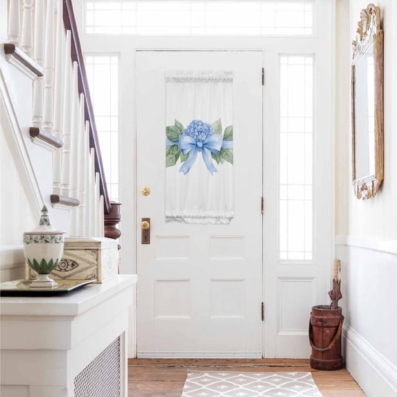 Hydrangea Spring Door Curtains for Door Window, French Sidelight Front Back Door Curtains With Tieback, Idyllic Flower Floral Bow Plant Leaf Kitchen Rod Pocket Drapes Panel, 25"x40"