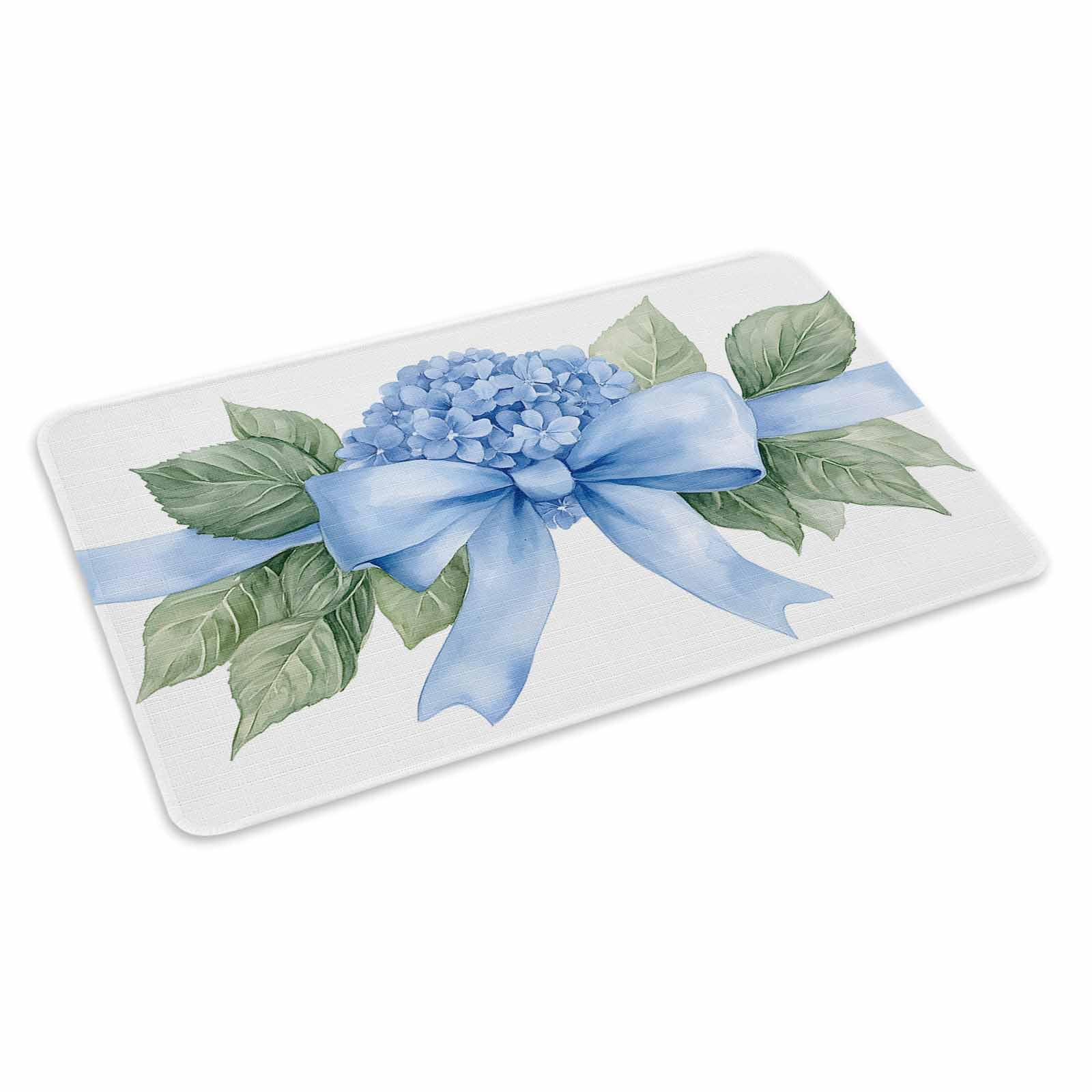 Hydrangea Spring Doormat Outdoor Entrance 18"x30", Idyllic Flower Floral Bow Plant Leaf Absorb Moisture Dirt Door Mats, Non-Slip Rubber Backing Floor Mats Indoor, Low-Profile Front Door Rugs