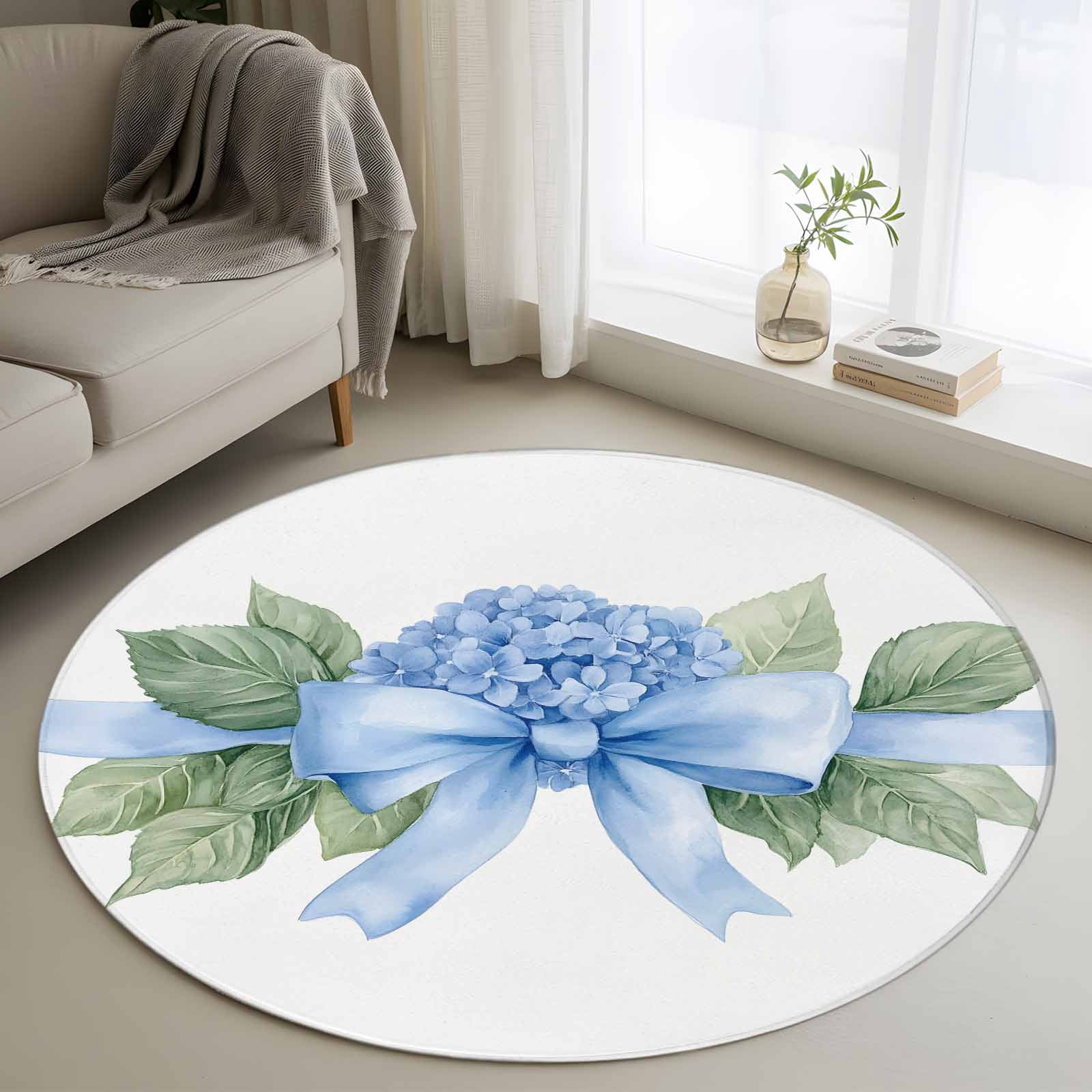 Hydrangea Spring Round Area Rug 4 FT, Non Slip Indoor Outdoor Rug ...
