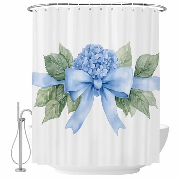 Hydrangea Spring Shower Curtain Set - Small 36" x 72" Washable Bathtub Curtain with 12 Hooks, Idyllic Flower Floral Bow Plant Leaf Waterproof Fabric Stall Shower Curtains for Bathroom/Bathtub Décor