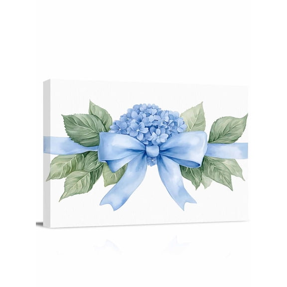 Hydrangea Spring Wall Art for Living Room,Canvas Picture Wall Decor for Bathroom Bedroom,Idyllic Flower Floral Bow Plant Leaf Painting Artwork for Office Kitchen Hallway Dining Room Decor 12"x16"