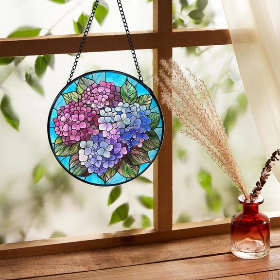 Hydrangea Stained Glass Suncatcher Cottagecore Floral Window Hanging Garden Lover Gift Glass Decor Window Wall Art