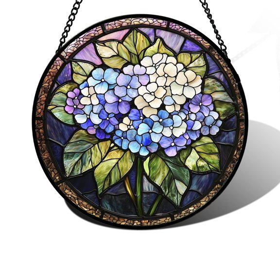Hydrangea Stained Glass Window Hanging Panel for Home Decor Suncatcher