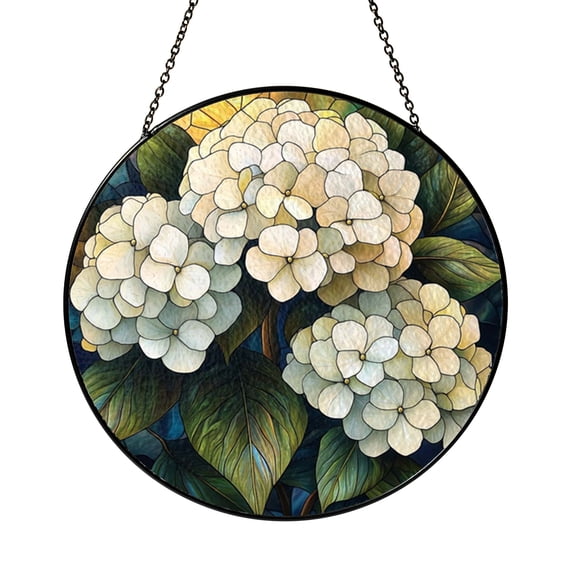 Hydrangea Stained Glass Window Panel – Decorative Window Accent