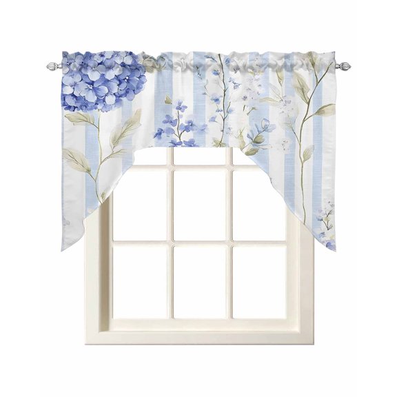 Hydrangea Striped Kitchen Swag Valances for Windows, Vintage Floral Botanical Swag Valances Curtains for Living Room, Rod Pocket Window Treatments for Bathroom, Bedroom, Cafe, 56"x36"