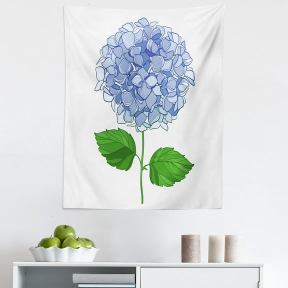 Hydrangea Tapestry, Simple Digital Drawn Graphic of Flower Blooms, Fabric Wall Hanging Decor for Bedroom Living Room Dorm, 5 Sizes, Ceil Blue Fern Green, by Ambesonne