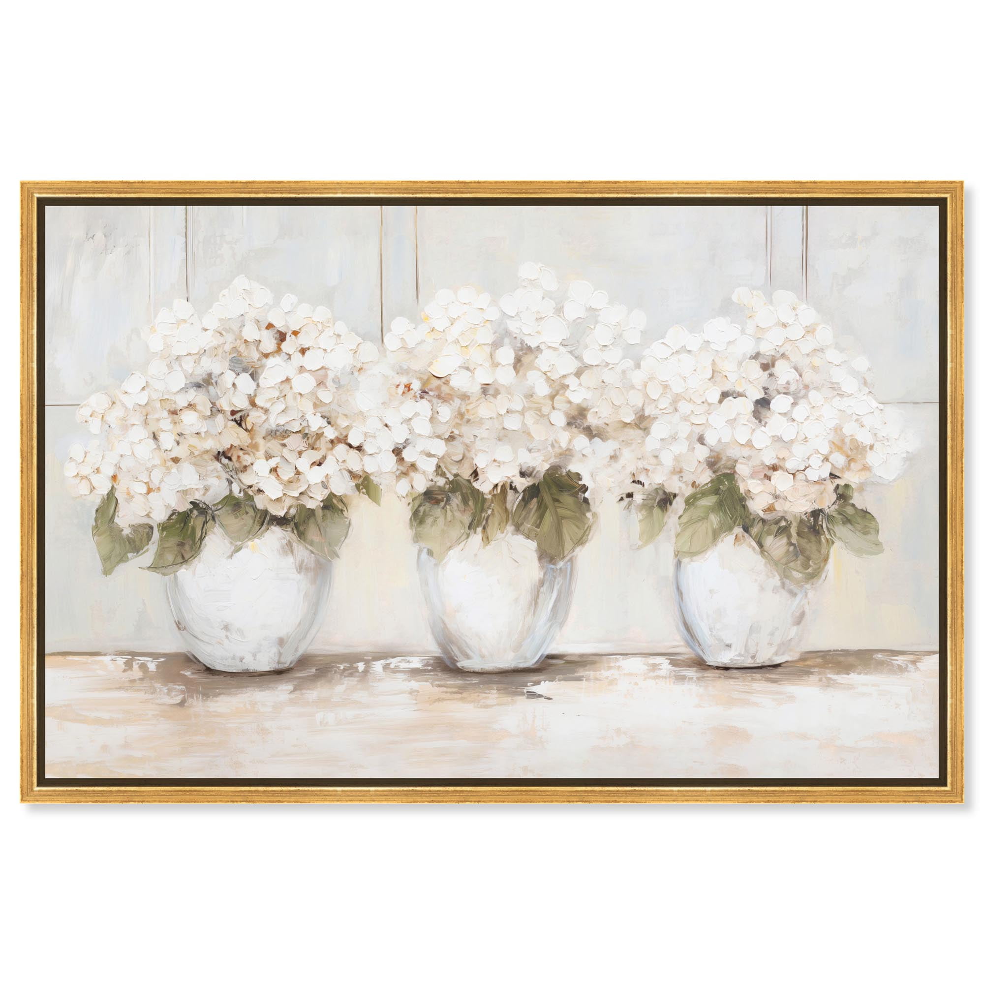 Hydrangea Trio Canvas Farmhouse Classic by Art Remedy, Gold Frame