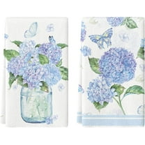 Hydrangea Vase Butterfly Spring Kitchen Towels Dish Towels, 18x26 Inch Summer Flowers Holiday Decoration Hand Towels Set of 2