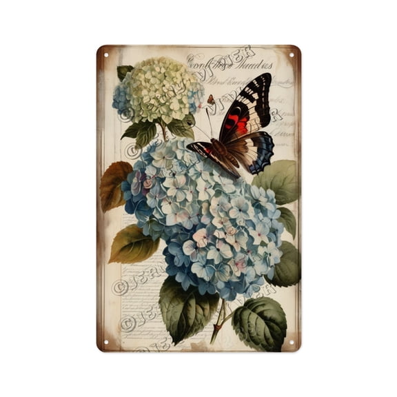 Hydrangea Vintage Metal Sign - Aluminum 8x12 Inches - Retro Floral Decor for Spring, Great for Farmhouses, Gift Ideas, and Boho Style Rooms