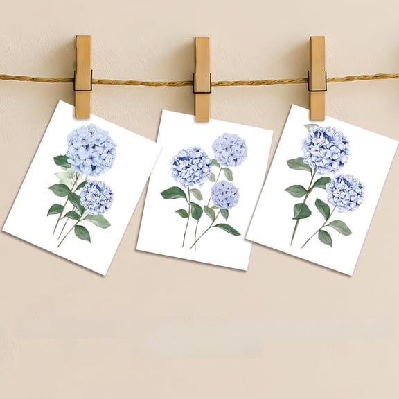 Hydrangea Wall Art Set of 3, Blue Floral Canvas Posters Print Picture, Blue Watercolor Botanical Wall Decor, Modern Minimalist Botanical Room Decor, for Living Bedroom Gallery Decor 16x24in Framed