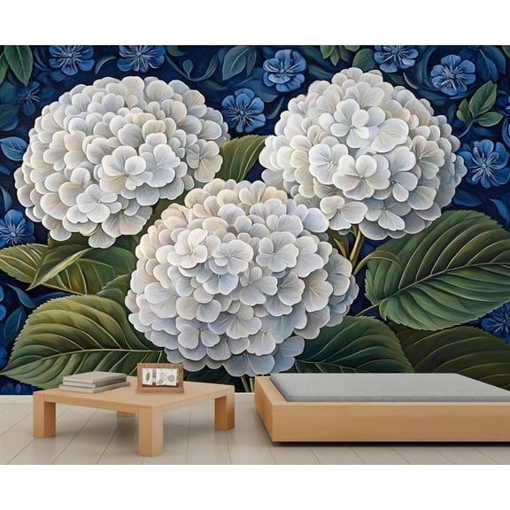 Hydrangea Wall Mural - Floral Wall Murals, Aesthetic Hd Photo For Living Room Bedroom, Hydrangea Mural 98.4"W x 68.9"H (Not Peel and Stick)