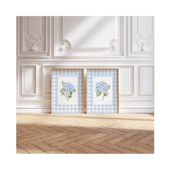 Hydrangea Watercolour Coastal Wall Art Hamptons Style Home Decor Office Wall Art Set 2 Set 2