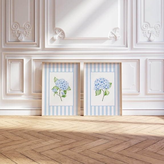 Hydrangea Watercolour Coastal Wall Art Hamptons Style Set 2 Stretched Canvas 8x12