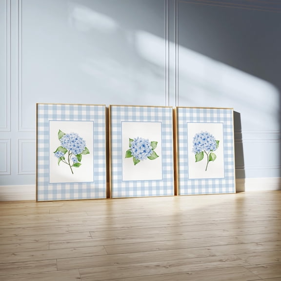 Hydrangea Watercolour Coastal Wall Art Hamptons Style Set 3 Unframed Paper Print 8x12