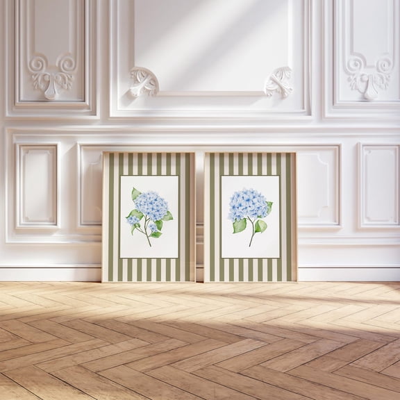 Hydrangea Watercolour Farmhouse Wall Art Cottage Core Set 2 Stretched Canvas 12x18