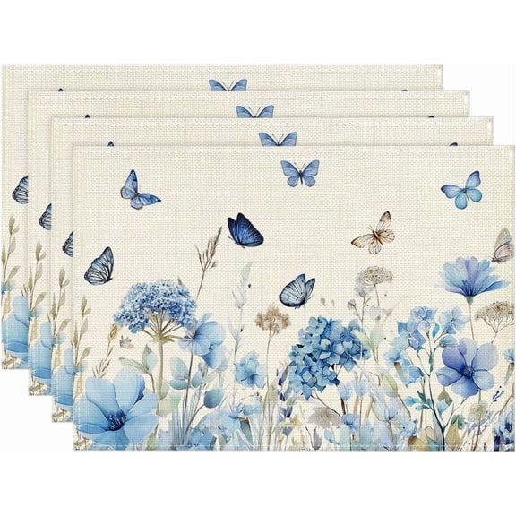 Hydrangea Wildflowers Spring Placemats Set of 4, 12x18 Inch Seasonal Summer Holiday Table Mats for Party Kitchen Dining Decoration
