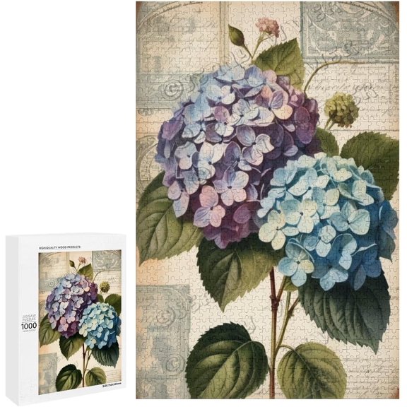 Hydrangea Wood Wall Art Wood Decorative for Home Desk Shelf Wall Decor 1000 Piece Jigsaw Puzzle for Adults Challenging Puzzle 20"x30"