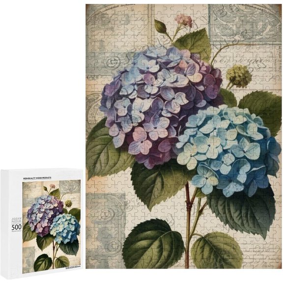 Hydrangea Wood Wall Art Wood Decorative for Home Desk Shelf Wall Decor 500 Piece Jigsaw Puzzle for Adults Challenging Puzzle 15"x21"